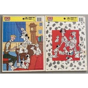 VTG Disney 101 Dalmatians Golden Frame Tray Puzzle Lot of 2 Roger Puppies 1980s